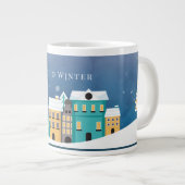 Editable "Hallo Winter Night Village Scene Grote Koffiekop (Voorkant rechts)