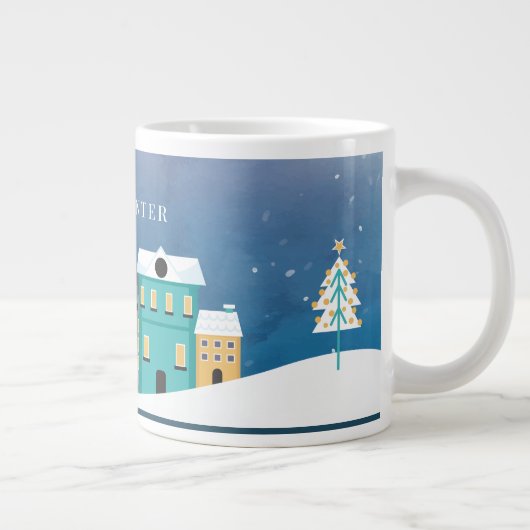 Editable "Hallo Winter Night Village Scene Grote Koffiekop (Rechts)