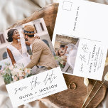 Editable Hand Lettered White sparen de Foto van de Briefkaart<br><div class="desc">Moderne en elegante foto bespaart de date bruiloft card. Sparen de kaart van de datumuitnodiging omvat witte Hand Lettertypografie en chic en eenvoudig ontwerp op een witte achtergrond die u uw aangepast afbeelding van de de foto van het verloving kunt toevoegen aan.</div>