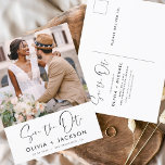 Editable Hand Lettered White sparen de Foto van de Briefkaart<br><div class="desc">Moderne en elegante foto bespaart de date bruiloft card. Sparen de kaart van de datumuitnodiging omvat witte Hand Lettertypografie en chic en eenvoudig ontwerp op een witte achtergrond die u uw aangepast afbeelding van de de foto van het verloving kunt toevoegen aan.</div>