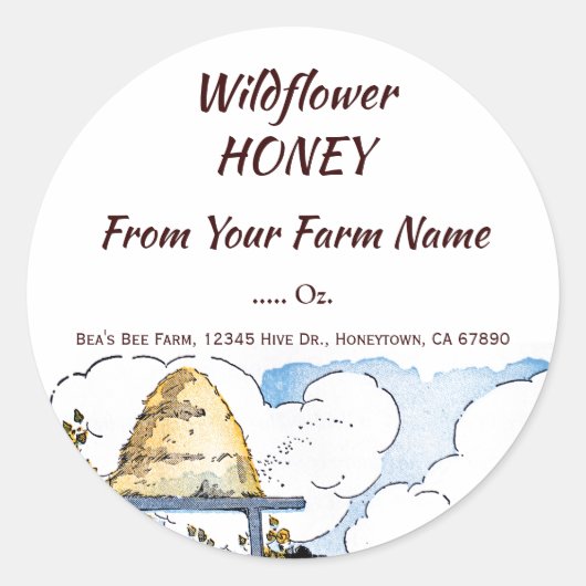 Editable Happy Beehive Rustic Honey Ronde Sticker (Voorkant)