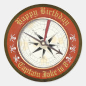 Editable Happy Birthday Compass Pirate Ronde Sticker (Voorkant)