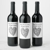 Editable Happy Jubileum Love Heart Wijn Etiket (Flessen)