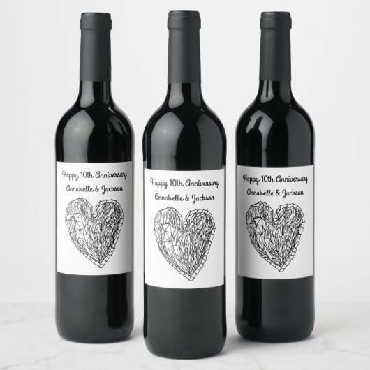 Editable Happy Jubileum Love Heart Wine Label Wijn Etiket (Flessen)