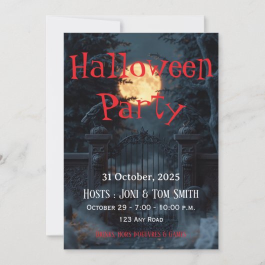 Editable Haunted Gate Halloween Party Invitation Kaart (Voorkant)