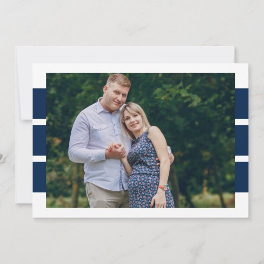 Editable Headlines 2 Photo Navy Pink Pregnancy Aankondiging (Achterkant)