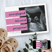 Editable Headlines 2 Photo Navy Pink Pregnancy Aankondiging