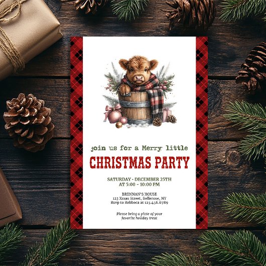 Editable highland cow Christmas celebration card Kaart