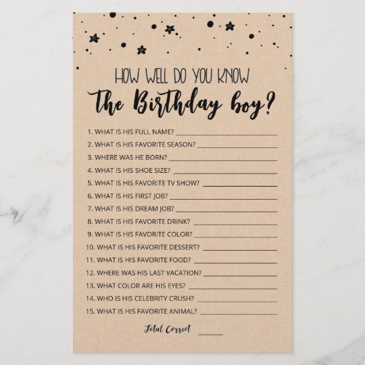 Editable Hoe goed ken je de jongen van de verjaard (Voorkant)