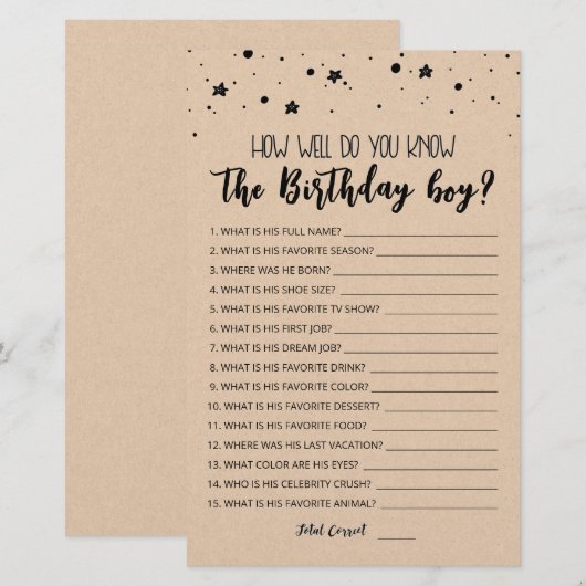 Editable Hoe goed ken je de jongen van de verjaard (Voorkant / Achterkant)