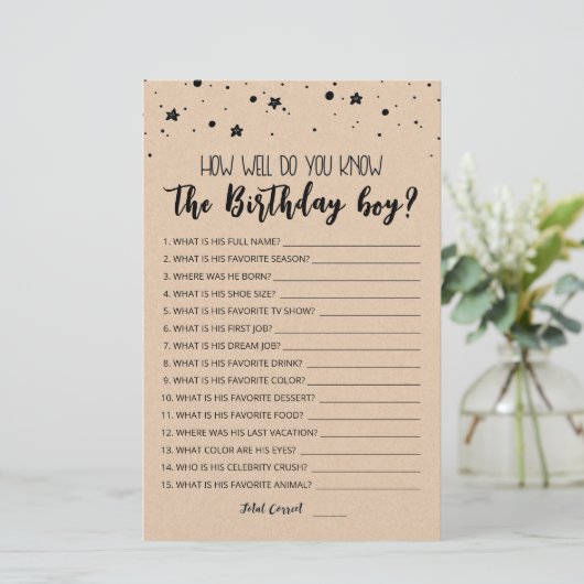 Editable Hoe goed ken je de jongen van de verjaard (Staand voorkant)