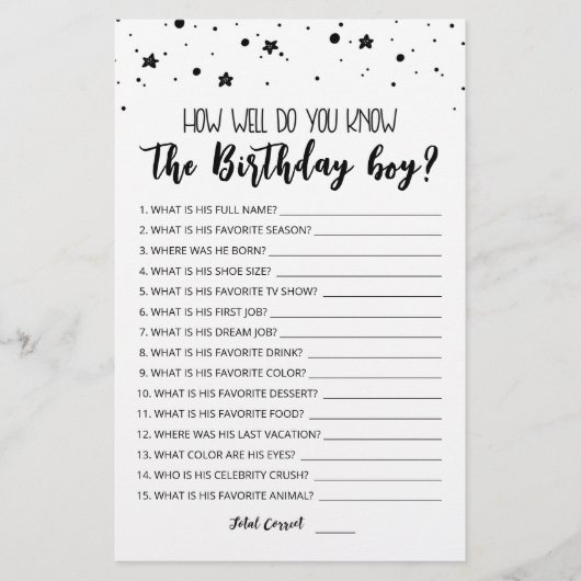 Editable Hoe goed ken je de jongen van de verjaard (Voorkant)