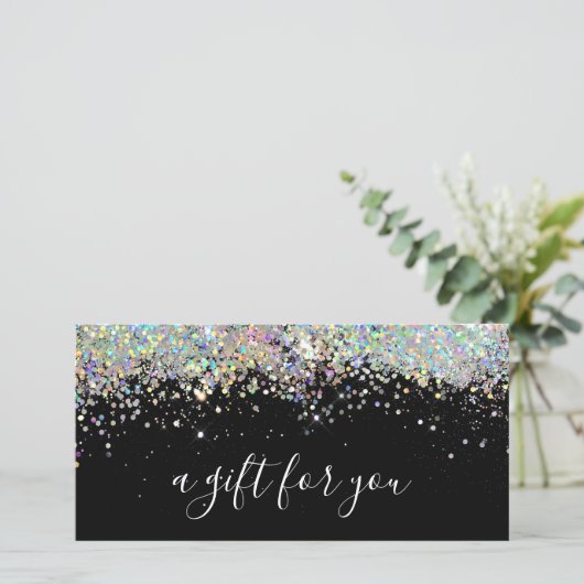 Editable Holographic Glitter Black Gift Certificat (Staand voorkant)