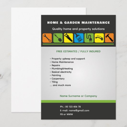 Editable Home Services Flyer Template Kaart (Voorkant / Achterkant)