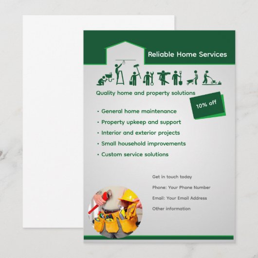 Editable Home Services Flyer Template Kaart (Voorkant / Achterkant)