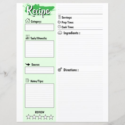 Editable Homemade Fillable Recipe Paper Sheet (Voorkant)
