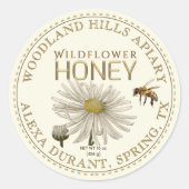 Editable Honey Jar Bee Wildflower Label Ivory (Voorkant)
