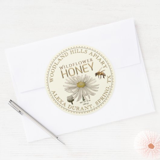Editable Honey Jar Bee Wildflower Label Ivory (Envelop)