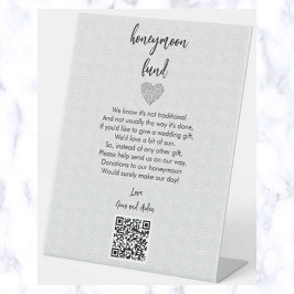 Editable Honeymoon Fund QR Code Reclamebord Met Voetstuk