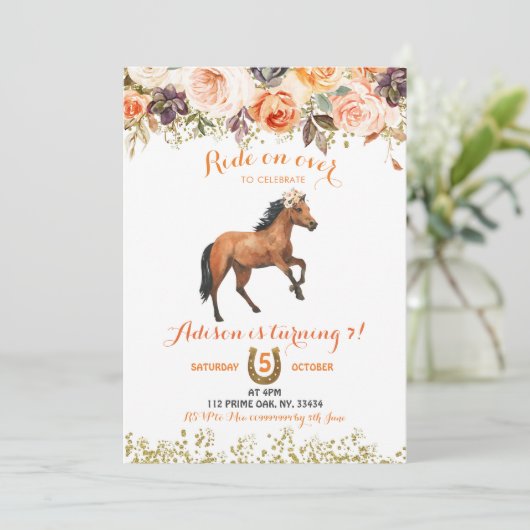 Editable Horse Cowgirl Uitnodiging (Staand voorkant)
