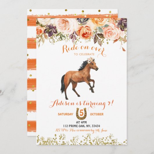 Editable Horse Cowgirl Uitnodiging (Voorkant / Achterkant)
