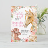 EDITABLE Horse Verjaardag Uitnodiging, Cowgirl Uit Kaart (Staand voorkant)