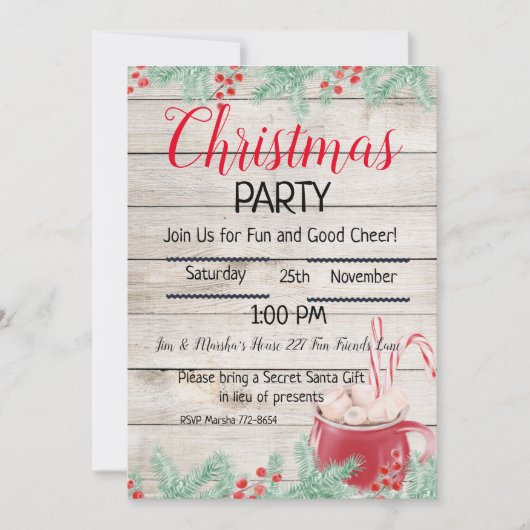 Editable Hot Cocaca, kerstfeest Kaart (Voorkant)