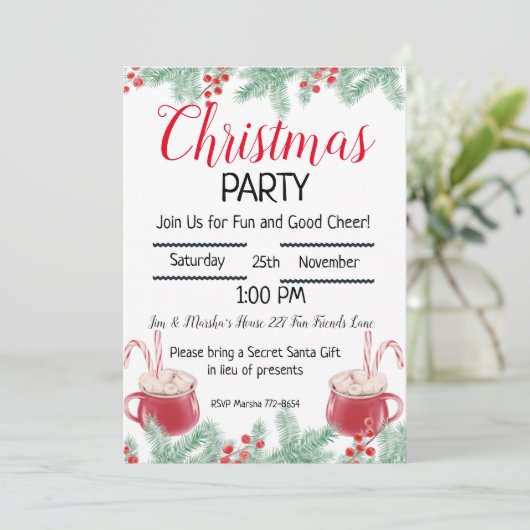 Editable Hot Cocaca, kerstfeestelijke uitnodiging (Staand voorkant)