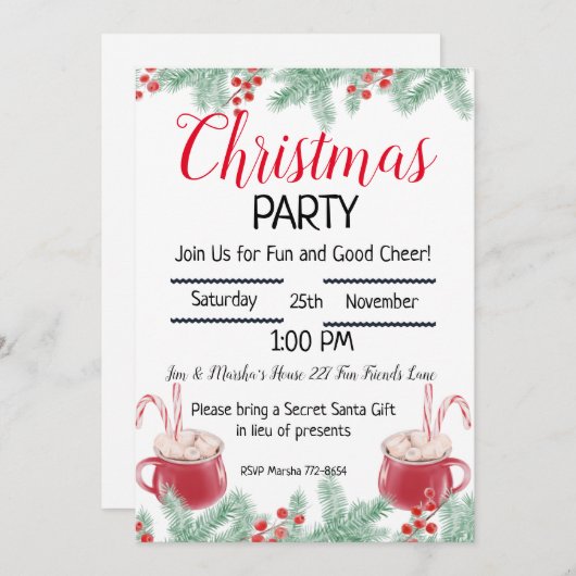 Editable Hot Cocaca, kerstfeestelijke uitnodiging (Voorkant / Achterkant)