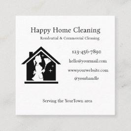 Editable House Cleaning Business Card  Vierkante Visitekaartje