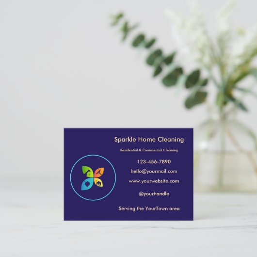 Editable House Cleaning Business Card  Visitekaartje (Staand voorkant)