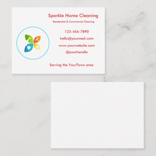 Editable House Cleaning Business Card Visitekaartje (Voorkant / Achterkant)