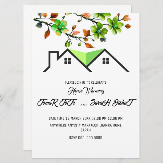 Editable House Warming Invitation, House Warming P Kaart (Voorkant / Achterkant)