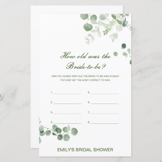 Editable How old was Bride Vrijgezellenfeest Game (Voorkant / Achterkant)