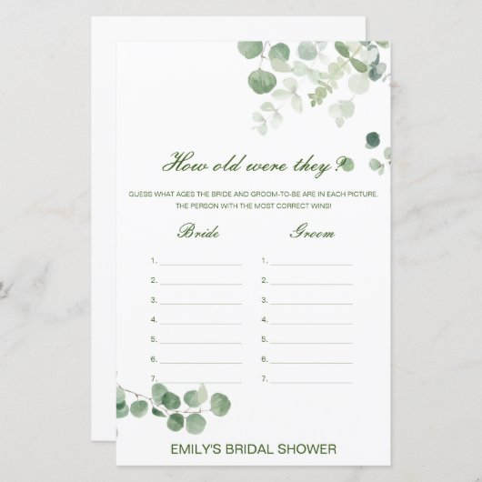Editable How old were they Bridal Shower Game (Voorkant / Achterkant)