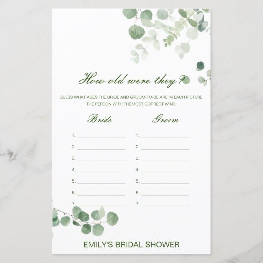 Editable How old were they Bridal Shower Game (Voorkant)