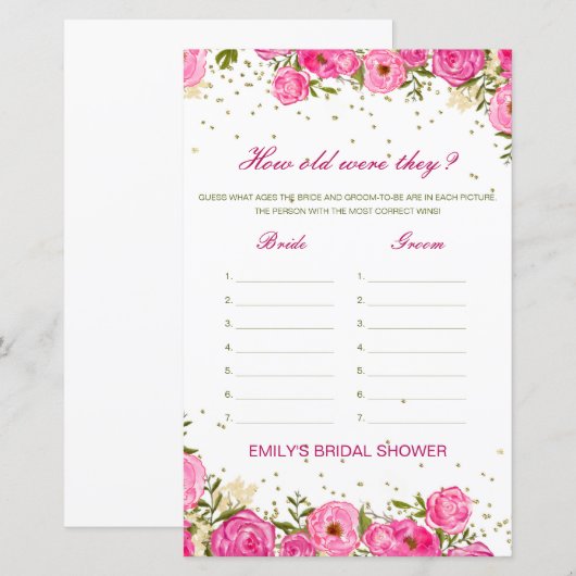 Editable How old were they Bridal Shower Game (Voorkant / Achterkant)