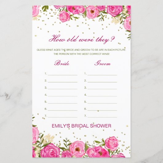 Editable How old were they Bridal Shower Game (Voorkant)