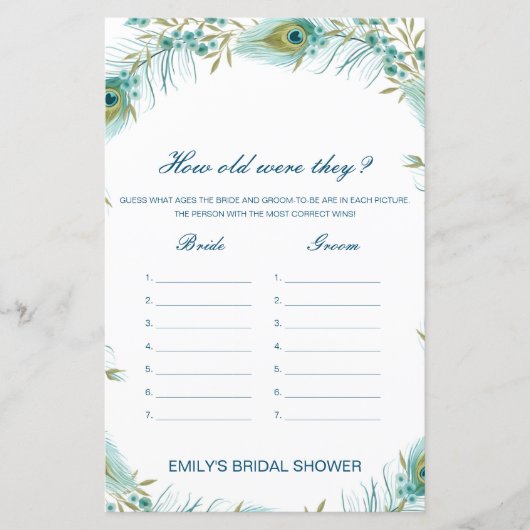 Editable How old were they Bridal Shower Game (Voorkant)