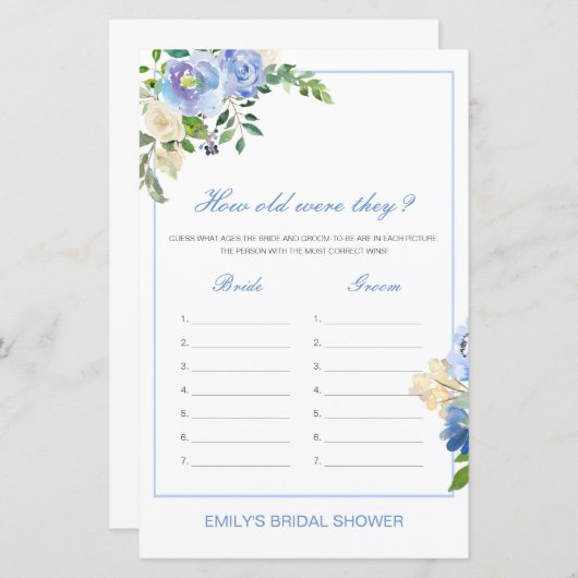 Editable How old were they Bridal Shower Game (Voorkant / Achterkant)