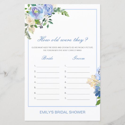 Editable How old were they Bridal Shower Game (Voorkant)