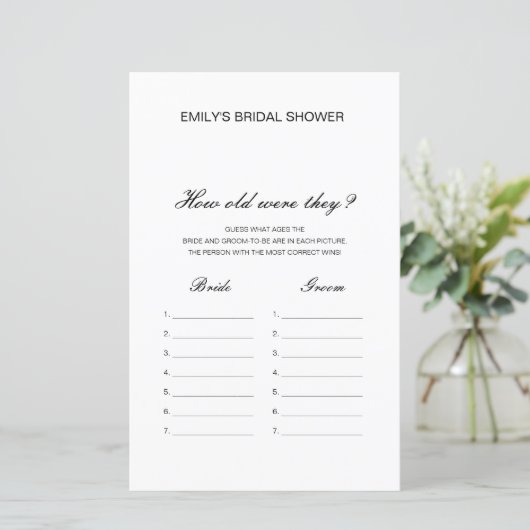 Editable How old were they Bridal Shower Game (Staand voorkant)