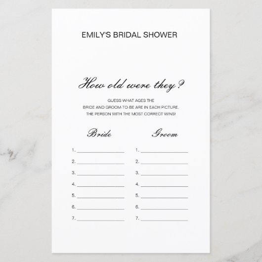 Editable How old were they Bridal Shower Game (Voorkant)