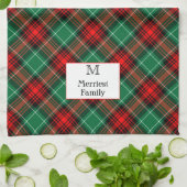 Editable Initial andl Name Green Red Holiday Plaid Theedoek (Gevouwen)