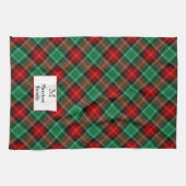 Editable Initial andl Name Green Red Holiday Plaid Theedoek (Horizontaal)