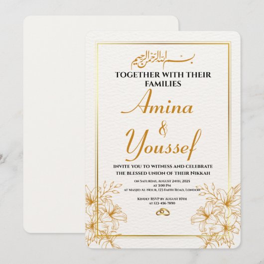 Editable Islamic Nikkah Invitation Kaart (Voorkant / Achterkant)