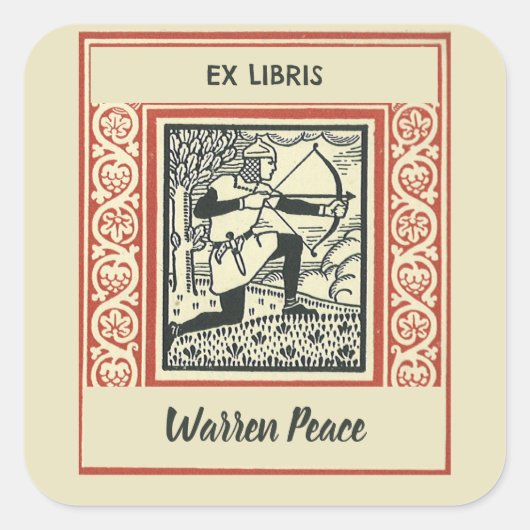 Editable Kneeling Archer Bookplate Vierkante Sticker (Voorkant)