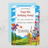 Editable Knight Castle Dragon Birthday Kaart (Voorkant / Achterkant)