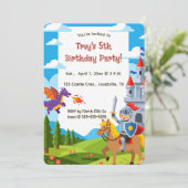 Editable Knight Castle Dragon Birthday Kaart (Staand voorkant)