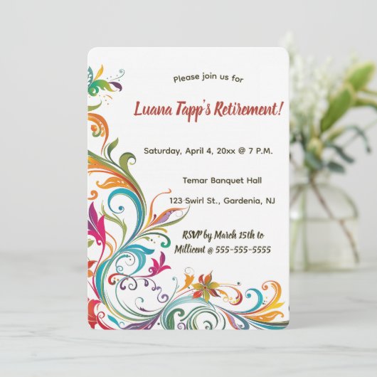 Editable Leaves and Swirls Kaart (Staand voorkant)